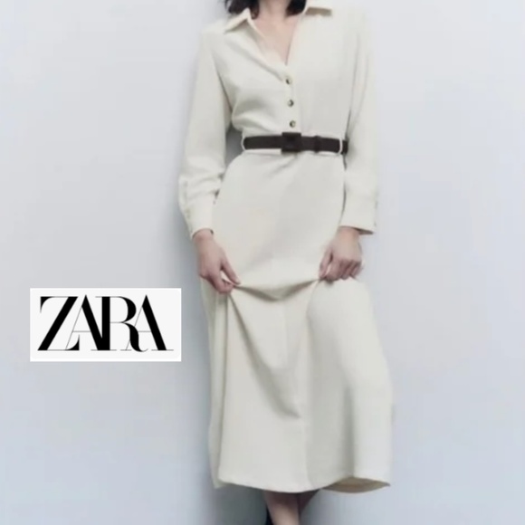 Zara Dresses & Skirts - NEW Zara Ecru waisted midi dress, XS,  GD1193